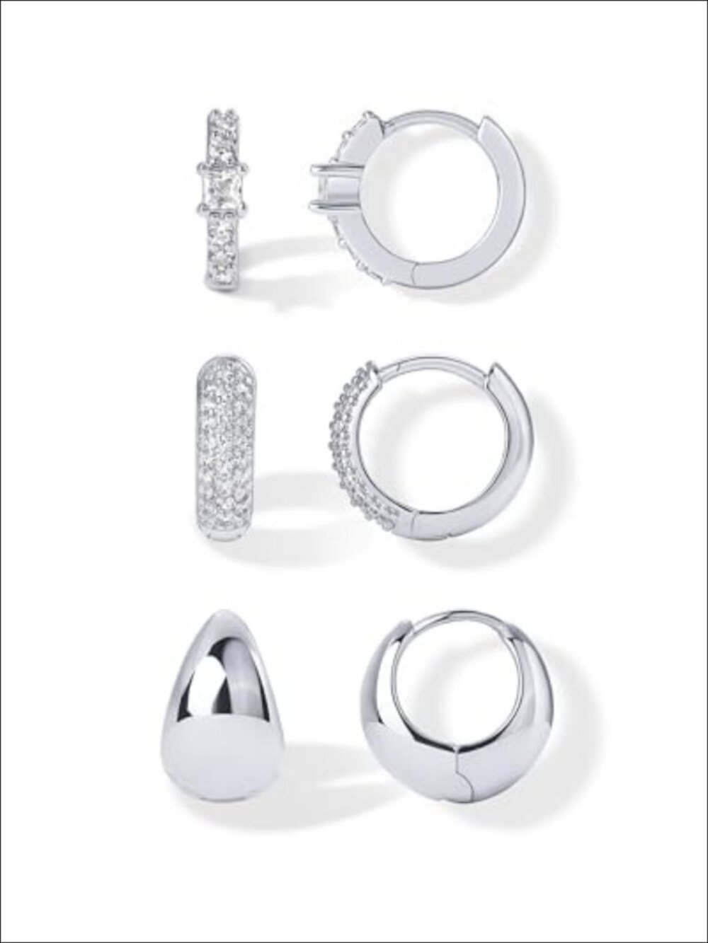 18K Gold Plated Set of 3 Huggie Hoop Earrings with CZ Stones